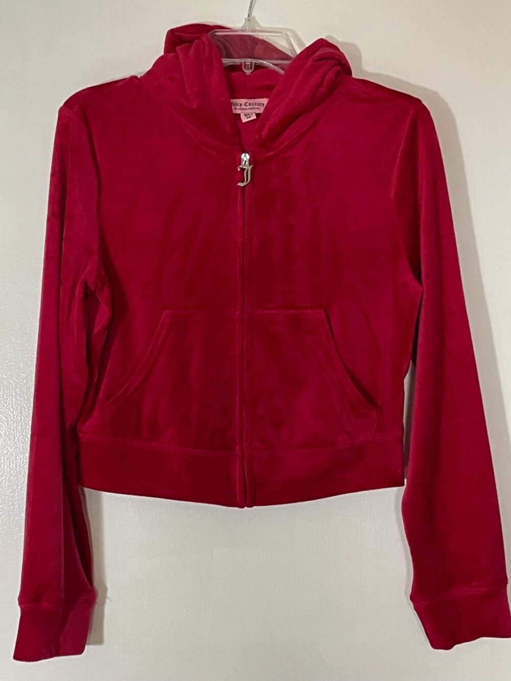 Juicy Couture Women’s Red Velour Cropped Full‑Zip Hoodie – Size Medium, Y2K
